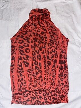 Women’s Red Leopard Print Halter-Style Blouse